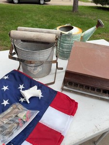 Box Lot of Vintage Metal Garden & Household Utility Items