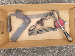 Lot of Assorted Antique Woodworking Hand Tools Plane Brace Drill Square