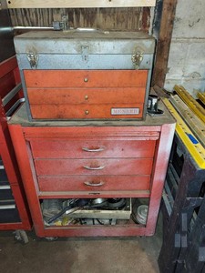 Menard Metal Toolbox & Rolling Tool Cart with Assorted Hand Tools