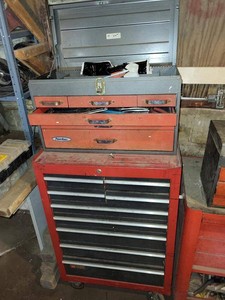 Wards Powr-Kraft Tool Chest on Rolling Cabinet w Assorted Tools