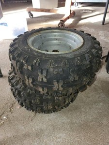 Pair of 16x6.50-8 NHS Knobby Off-Road Tires on Steel Rims