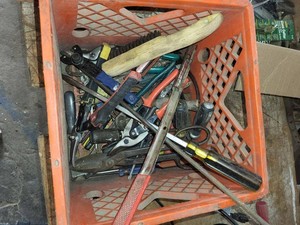 Box Lot of Assorted Hand Tools Snips Files Screwdrivers Pliers