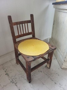 Antique Primitive Childs Wooden Slat Back Chair Plank Seat