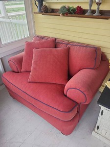 Highland House Oversized Upholstered Chair Coral Blue Piping 54x39x34