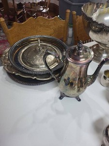 Vintage Silverplate Coffee Service Serving Trays & Covered Dish Lot