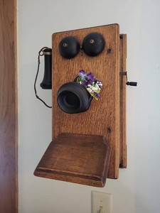 Oak Wall Mounted Crank Telephone Decor Shelf Reproduction 16in