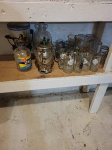 Vintage Barware & Kitchen Glassware Lot w Schmidt Beer Mugs