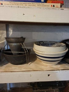 Vintage Kitchenware Lot Red Wing Bowl Food Strainer Pot Stoneware