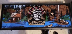 Pigs Eye Pilsner Beer Lighted Bar Sign Canoe Cabin Logger Scene