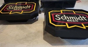 Pair of Vintage Schmidt Beer Lighted Bar Signs Black Red Yellow