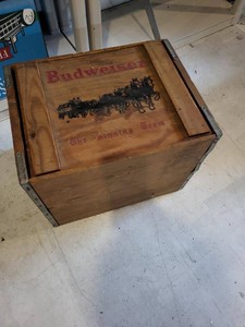Vintage Budweiser Wooden Beer Crate Sliding Lid Anheuser-Busch
