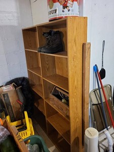 Pair of Oak Finish Tall Bookcases 25x10x72 Bookshelf Shelving