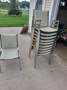 Set of 10 Modern Chrome Dining Chairs 8 Side 2 Arm White Vinyl