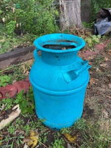 Vintage Blue Metal Milk Can Farmhouse Garden Decor Planter
