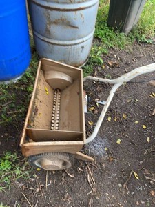 Vintage Lawn Drop Spreader Metal Hopper Push Seeder