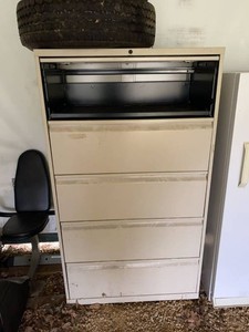Beige Metal Vertical File Cabinet 4 Drawer w Open Top Shelf Storage