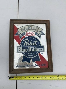 Vintage Pabst Blue Ribbon Beer Framed Bar Mirror Sign Decor