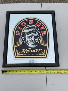 Pigs Eye Pilsner Beer Framed Advertising Mirror Bar Sign Wall Decor