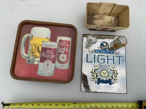 Group of Vintage Beer Advertising Trays Shot Glasses & Barware