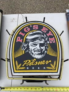 Pigs Eye Pilsner Beer Lighted Bar Sign in Metal Hanging Frame