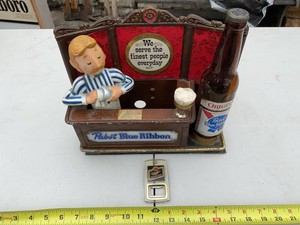 Vintage Pabst Blue Ribbon Bartender Display Sign w Miller Opener