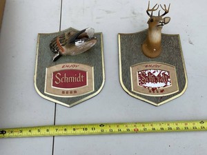 Vintage Schmidt Beer 3D Fish & Deer Advertising Wall Plaques