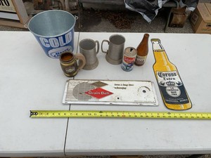 Group Beer Advertising Signs Bucket Steins Can Bottle Grain Belt