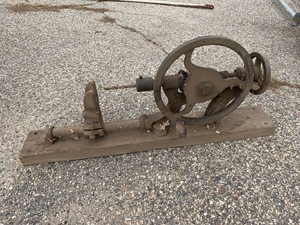 Antique Cast Iron Hand Crank Drill Bit Sharpener on Wood Base
