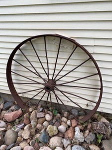 Pair of Vintage Metal Wagon Wheels Rustic Farm Decor Approx 45in