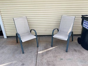 Pair of Outdoor Patio Sling Chairs Gray Metal Frame White Mesh
