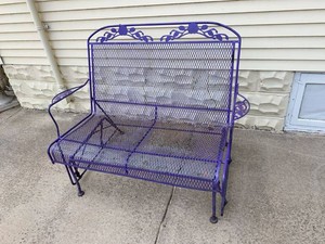 Vintage Metal Patio Glider Loveseat Floral Mesh Bench Purple