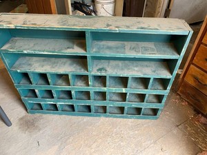 Vintage Painted Wood Cubby Shelf Organizer Pigeonhole Cabinet