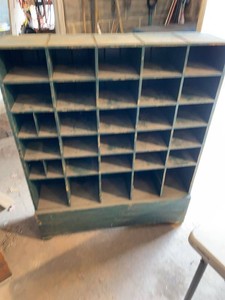 Vintage Industrial Wooden Pigeonhole Cubby Storage Cabinet Green