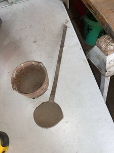 Vintage Cast Iron Lead Melting Pot and Ladle Primitive Foundry Tool