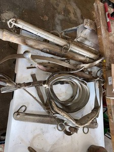 Group of Vintage Horse Harness Tack, Singletrees & Horseshoes