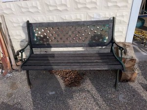 Outdoor Garden Bench Cast Iron Wood Lattice Back Patio Seat