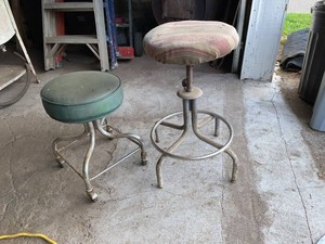 Pair of Vintage Industrial Shop Stools Rolling & Adjustable Metal