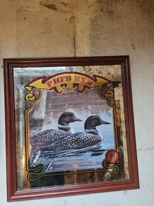 Pigs Eye Pilsner Beer Framed Bar Mirror Loon Wildlife Sign