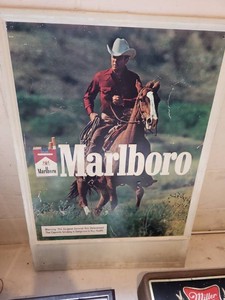 Vintage Marlboro Cowboy Cigarette Advertising Display Sign Framed