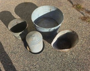 Set of 4 Galvanized Metal Farm Buckets Pail Tub Feeder