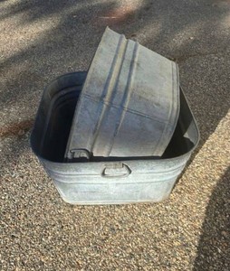 Set of 2 Vintage Galvanized Metal Wash Tubs With Side Handles