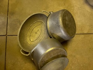 Vintage Cast Aluminum Roaster & 2 Soup Pans With Lids Cookware Set