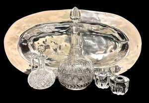 LL - Metal Platter & Cut Glass Barware Mixed Lot - 5 Pieces