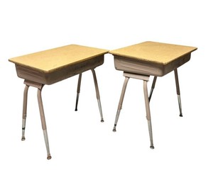 LL - Vintage School Desks - Wood & Metal Student Desks (Lot of 2)