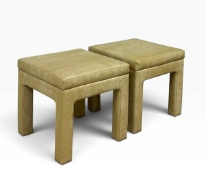 LL - Vintage Stools - Upholstered Square Pair (Lot of 2)