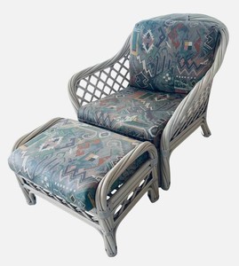 P - Vintage Rattan Armchair & Ottoman