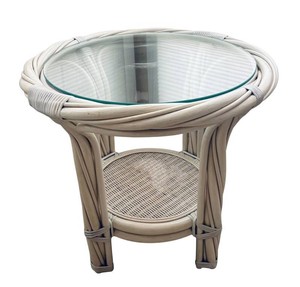 P - Vintage Wicker Glass-Top Accent Table