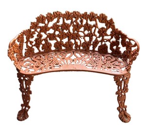 FY - Vintage Cast Iron Ornate Leaf & Grape Designed Patio Bench