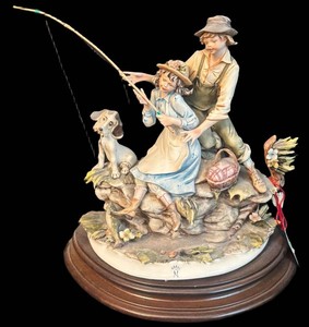 K - Vintage Capodimonte-Style Children Fishing Figurine by Gino Pezzato