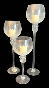 LR - Set of Three Clear Crackle Glass Hurricane Candleholders